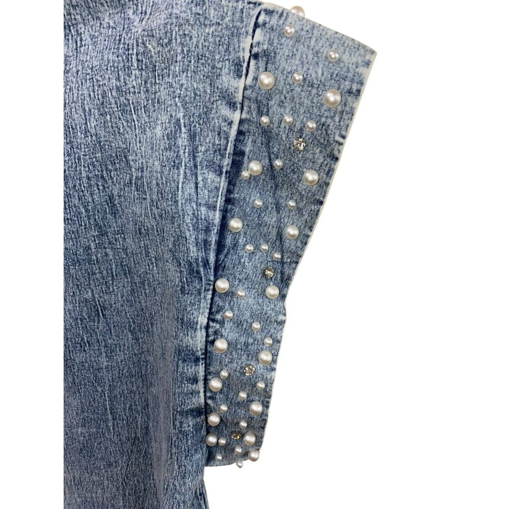 LALA Factory Ladies Denim Dress with Pearl and Stud details Size Large - Picture 13 of 13